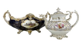 19th century Coalport porcelain teapot with acanthus moulded handle and Dragon spout