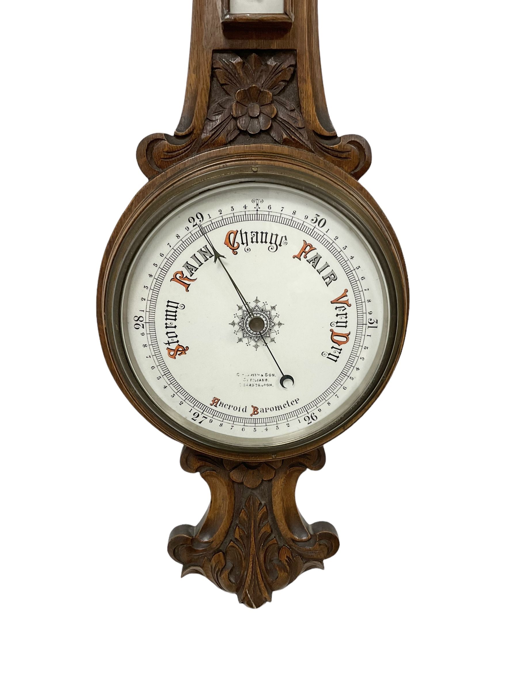 Mid-20th century mercury stick barometer and an early 20th century aneroid wheel barometer. Mahogany - Image 7 of 8