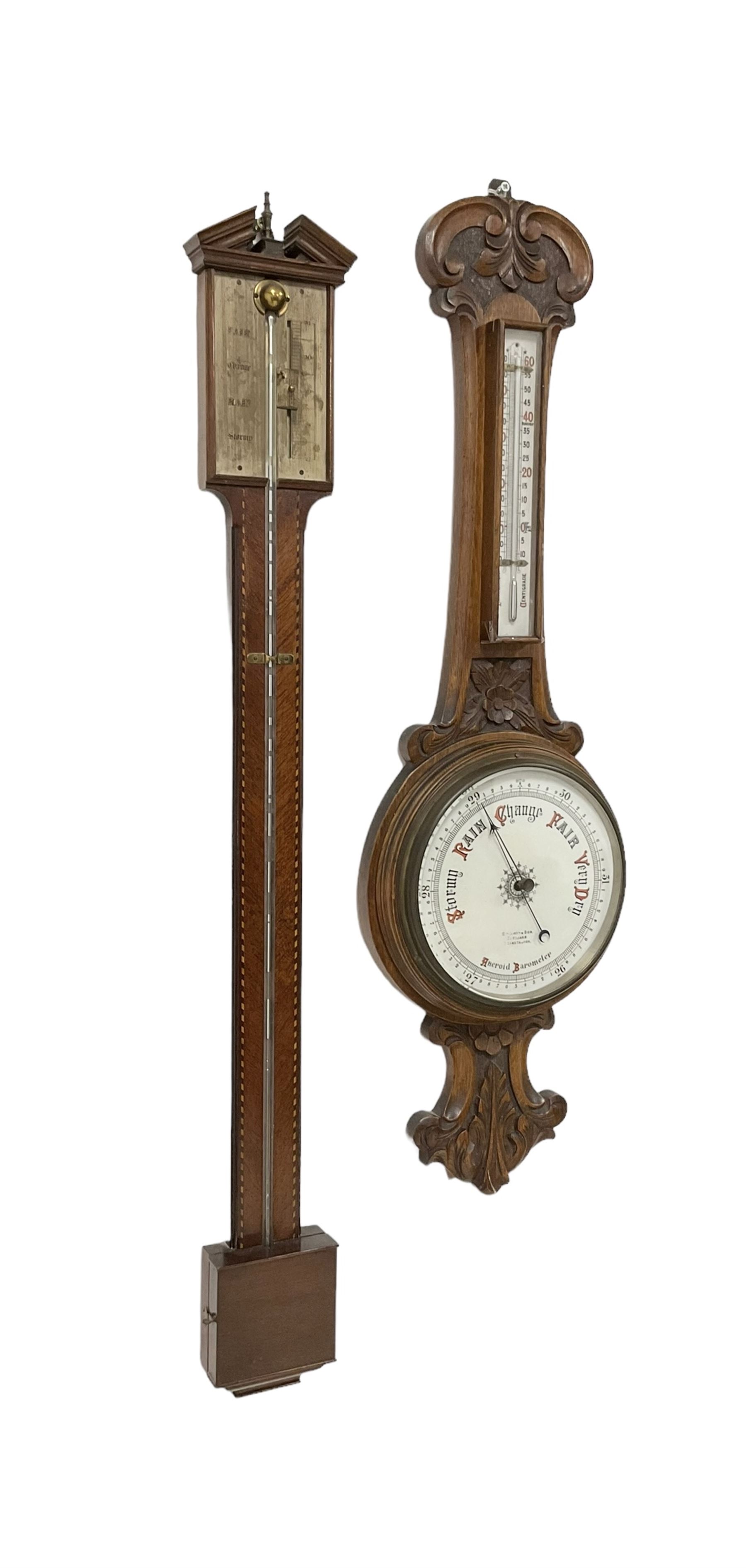Mid-20th century mercury stick barometer and an early 20th century aneroid wheel barometer. Mahogany - Image 2 of 8
