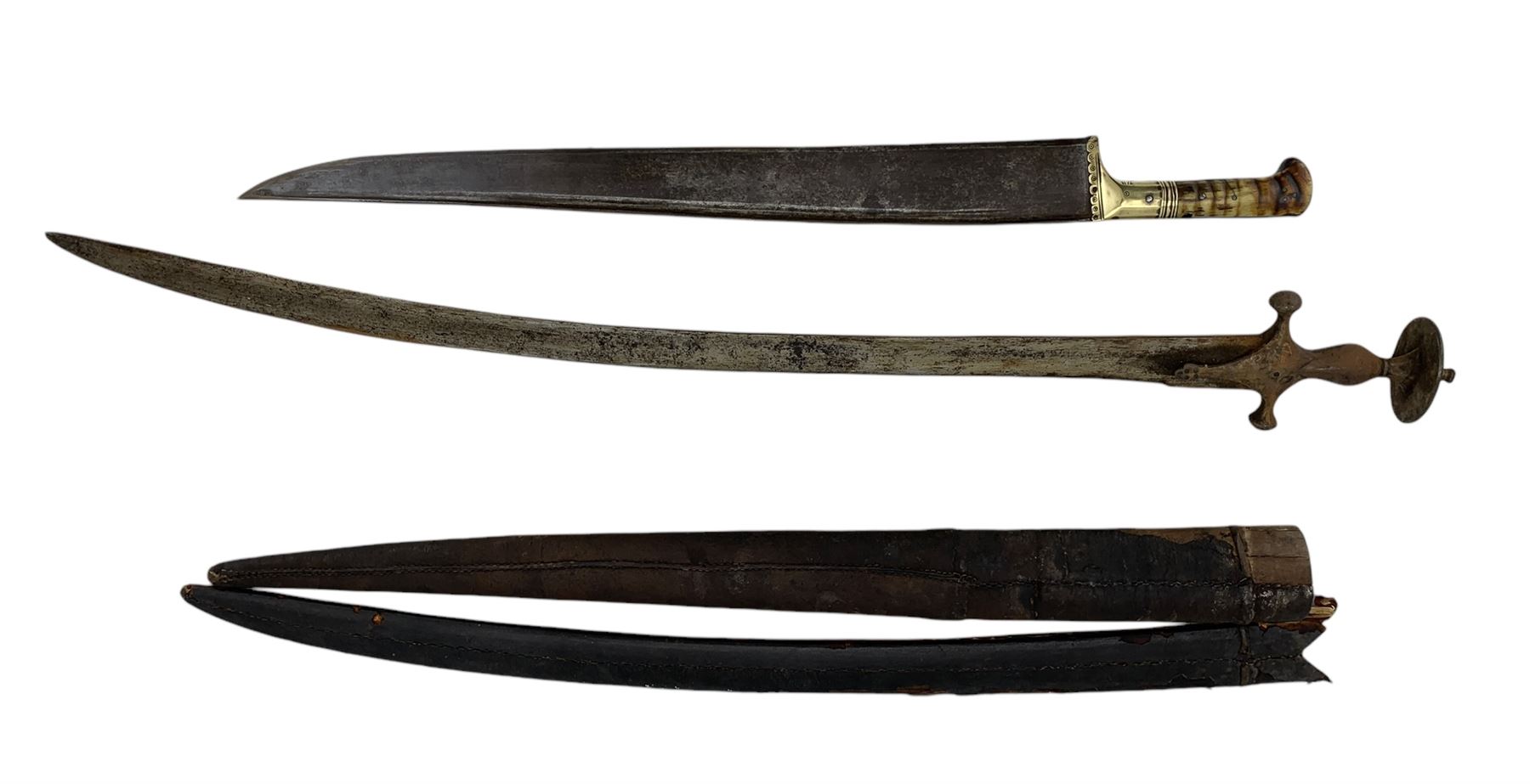19th century Afghan Khyber knife with horn grip and scabbard L84cm overall and a 19th century Indian - Image 4 of 7