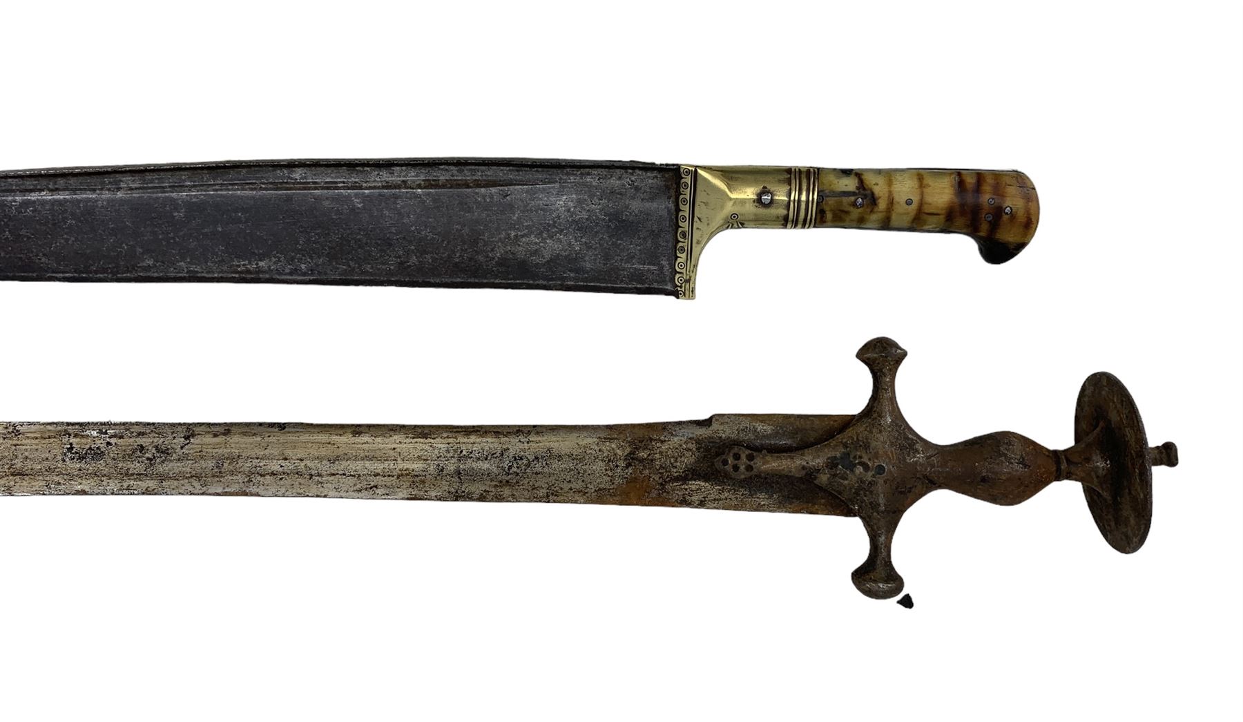 19th century Afghan Khyber knife with horn grip and scabbard L84cm overall and a 19th century Indian - Image 7 of 7