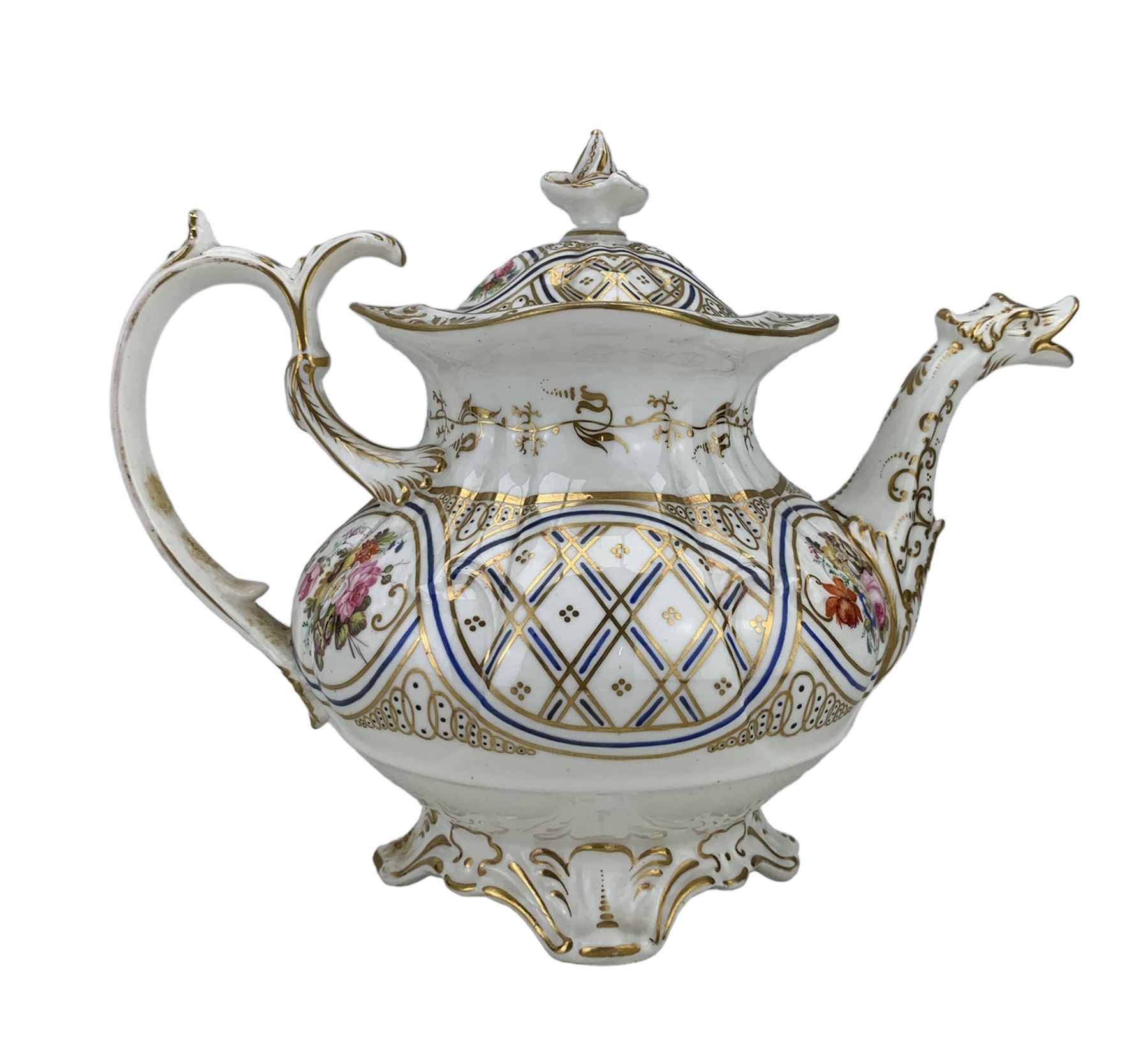 19th century Coalport porcelain teapot with acanthus moulded handle and Dragon spout - Image 2 of 3