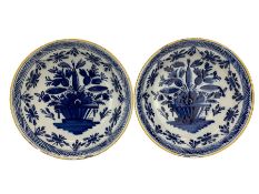 Pair 18th century Dutch Delft blue and white chargers