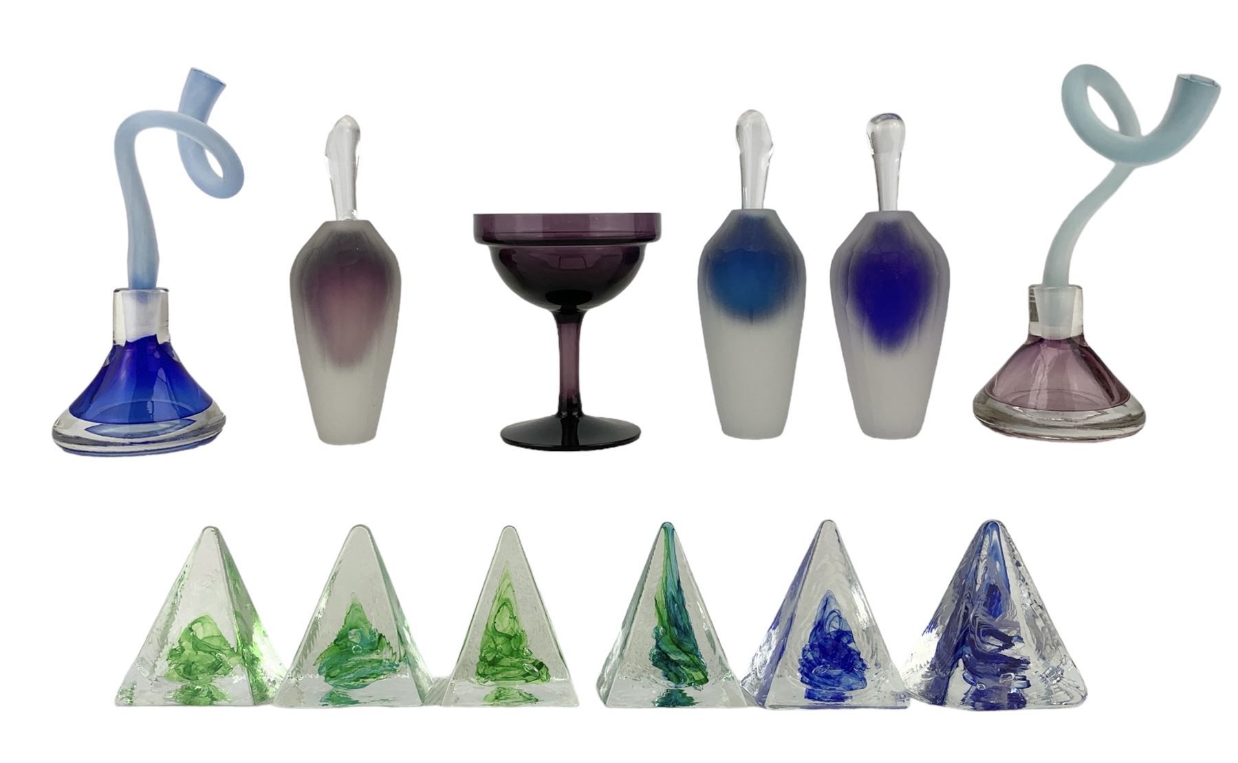 Five studio glass pyramid form paperweights by Dan Aston