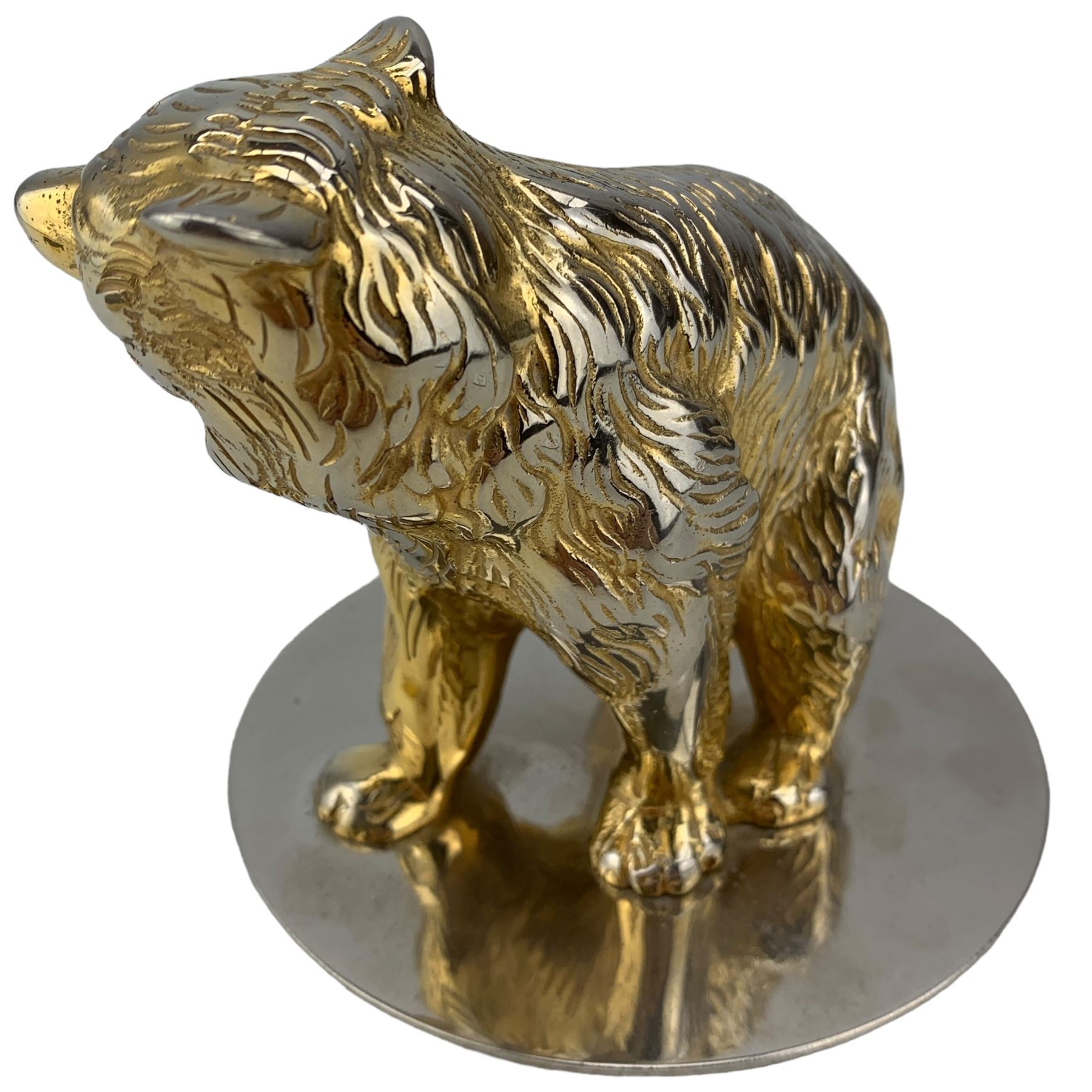 Asprey gilt metal paperweight in the form of a bear on a white metal base inscribed 'Asprey' H9cm - Image 2 of 3