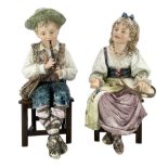 Pair of large Continental majolica musicians
