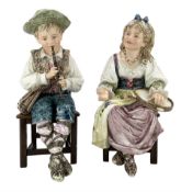 Pair of large Continental majolica musicians
