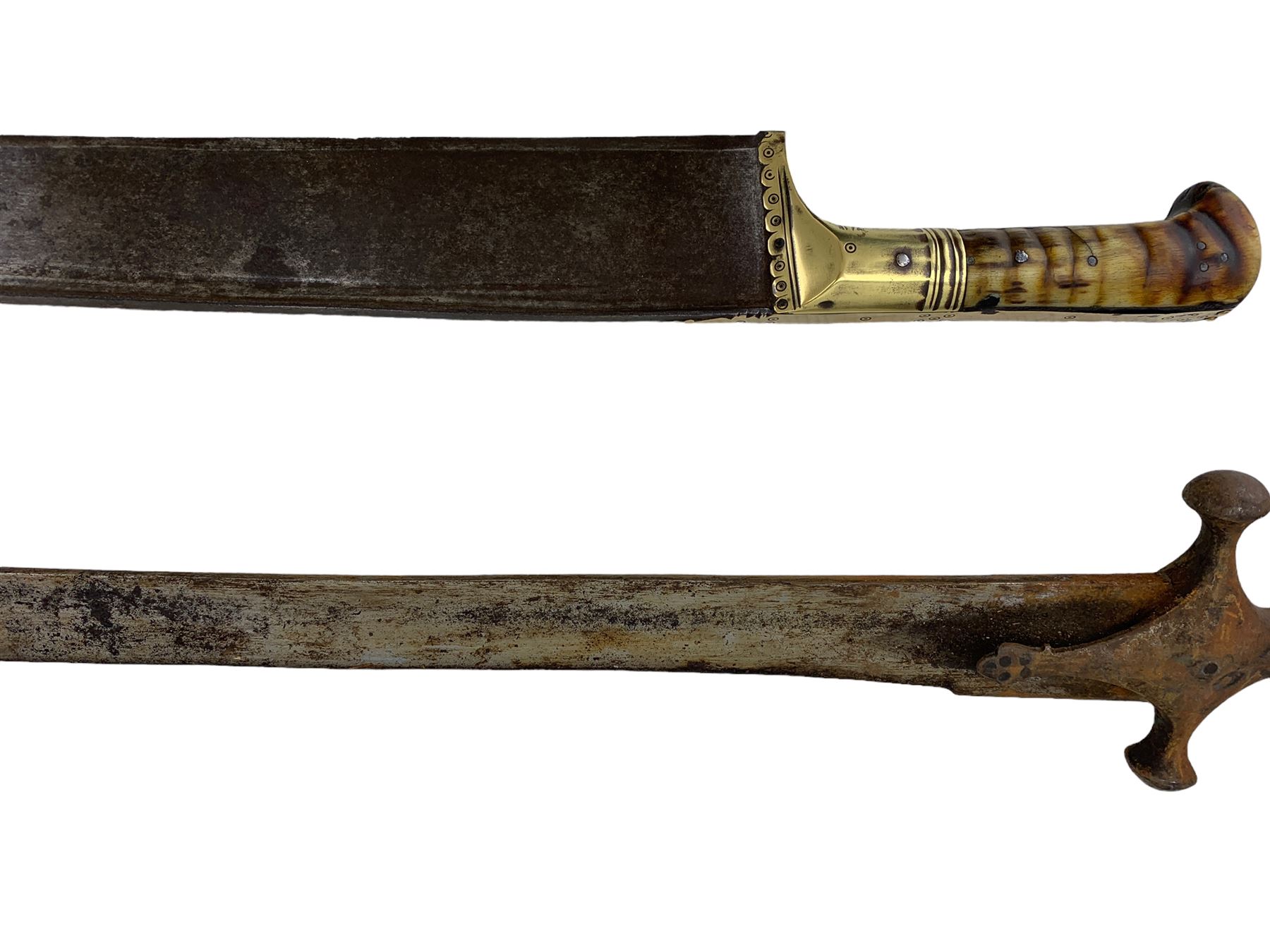 19th century Afghan Khyber knife with horn grip and scabbard L84cm overall and a 19th century Indian - Image 5 of 7