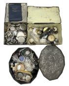 Quantity of pocket watch and wristwatch parts in three tin boxes