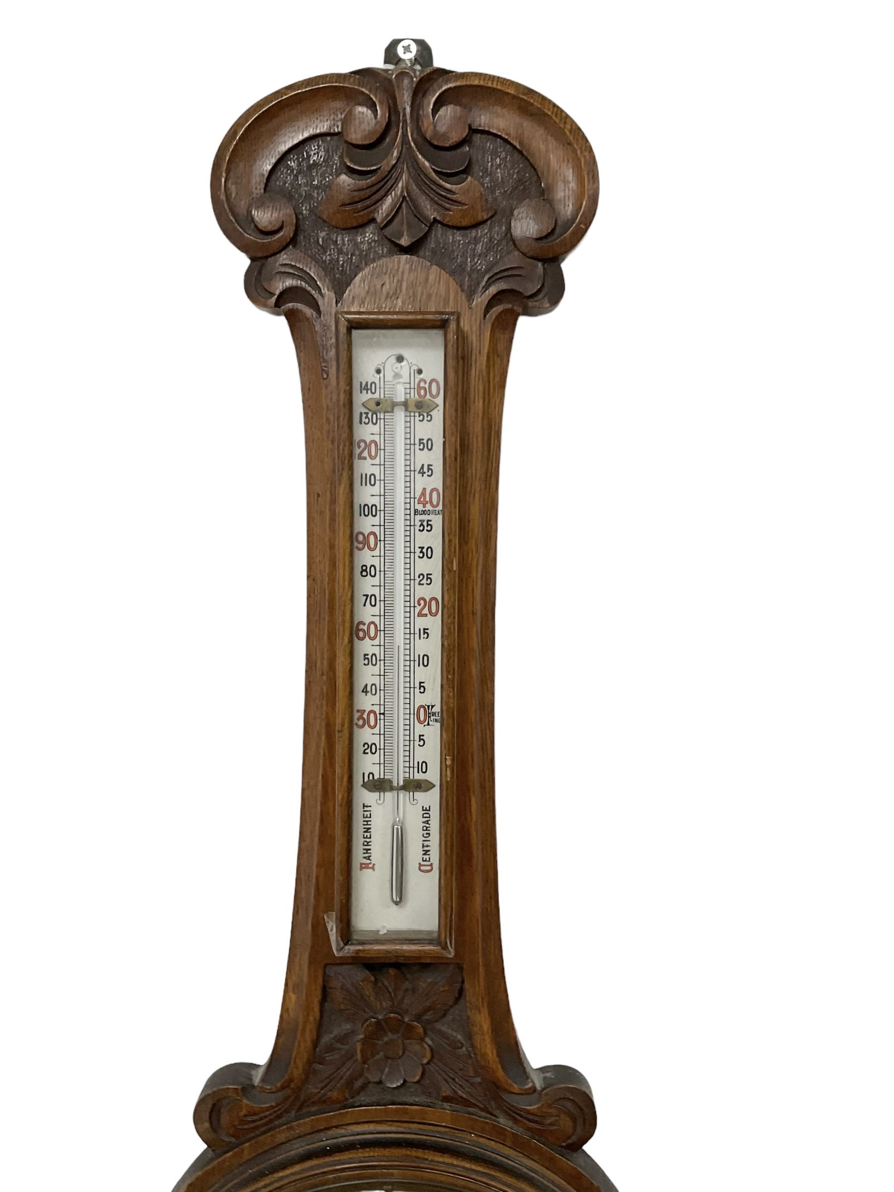 Mid-20th century mercury stick barometer and an early 20th century aneroid wheel barometer. Mahogany - Image 8 of 8