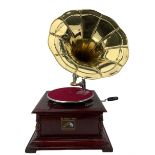 Reproduction HMV wind up gramophone with metal horn