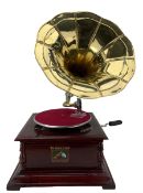 Reproduction HMV wind up gramophone with metal horn