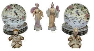 Pair of Continental bisque figures of nodding Japanese figures with retractable tongues H23cm