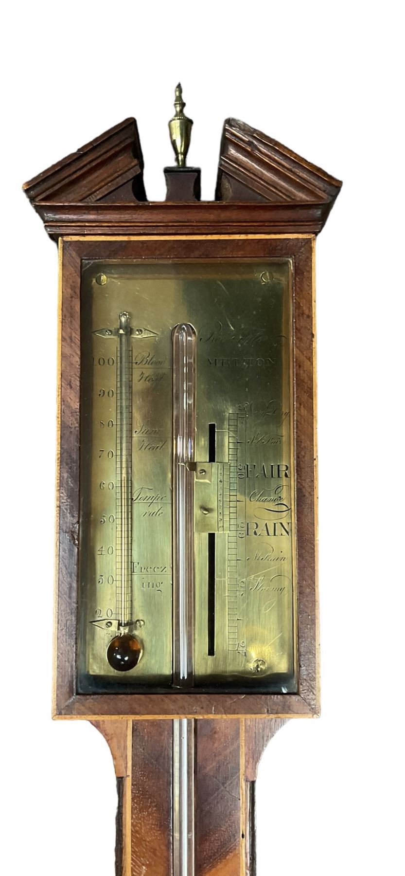 18th century - Stick barometer with a broken pediment and brass register inscribed Robert Fyter - Image 3 of 3