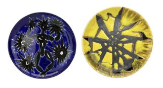 Jean Lurçat (French 1892-1966): Blue and black glazed teracotta plate decorated with a stylized figu