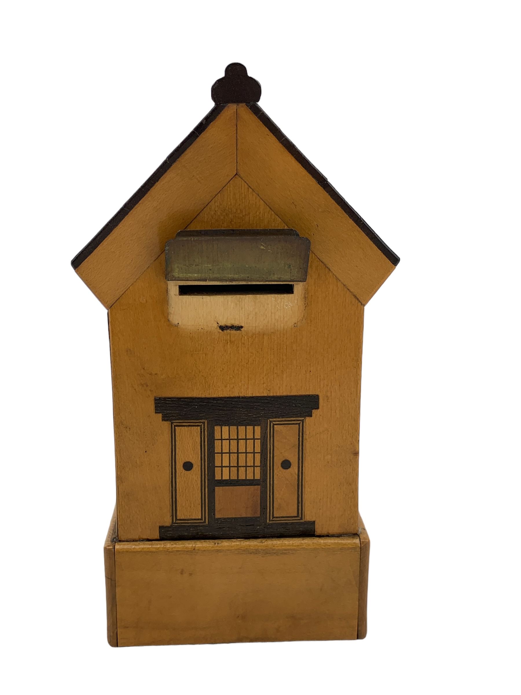 Early 20th century marquetry puzzle money box in the form of a house - Image 5 of 5