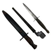 British No.5 Jungle Carbine bayonet by Wilkinson Sword Co. with fullered blade and two piece wooden