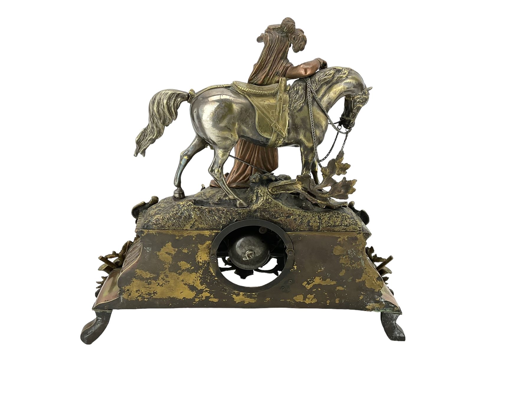 French - 19th century brass cased 8-day mantle clock surmounted with a figure of a lady in 18th cent - Image 4 of 4