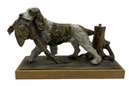 20th century Austrian cold painted spelter table lighter in the form of a spaniel retrieving a pheas