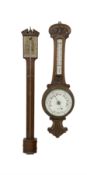 Mid-20th century mercury stick barometer and an early 20th century aneroid wheel barometer. Mahogany