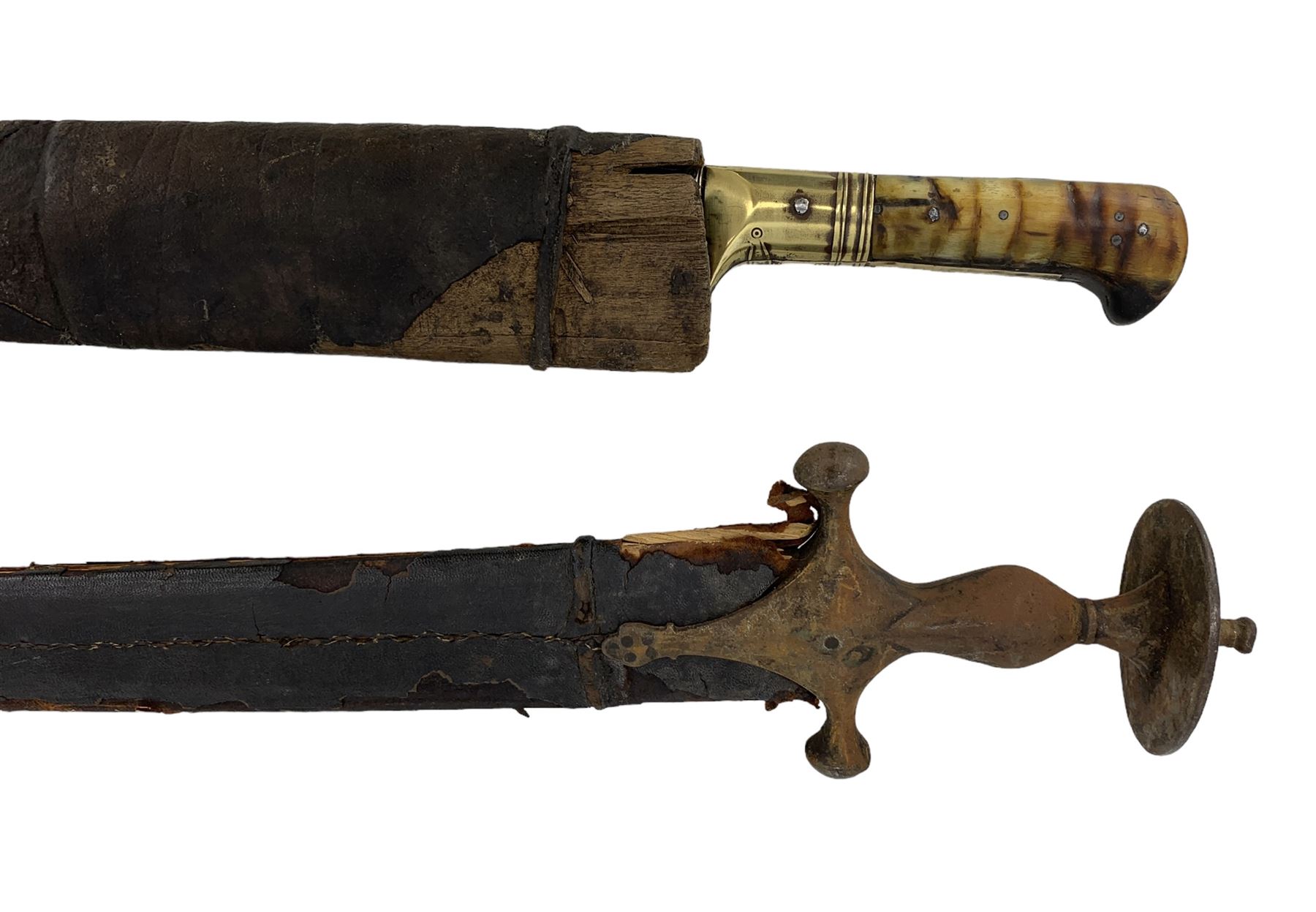 19th century Afghan Khyber knife with horn grip and scabbard L84cm overall and a 19th century Indian - Image 2 of 7