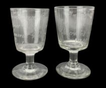 Two early 20th century Boer War commemorative drinking glasses engraved 'Transvaal War Great British