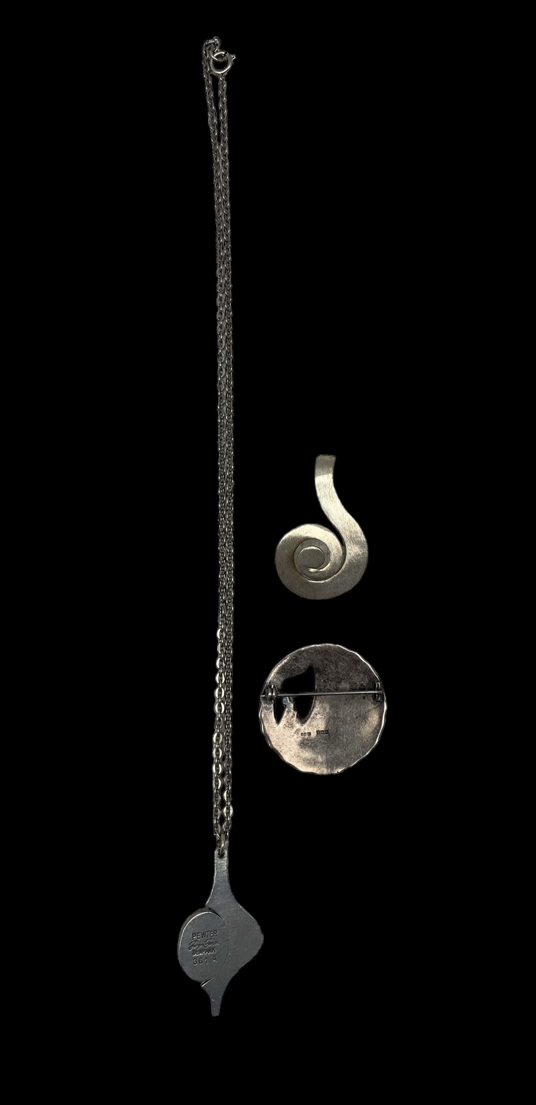Jorgen Jensen pewter and garnet pendant necklace - Image 2 of 2