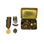 WWI pair of War and Victory medals to 033670 Pte. W.A.Holmes A.O.C. various military buttons