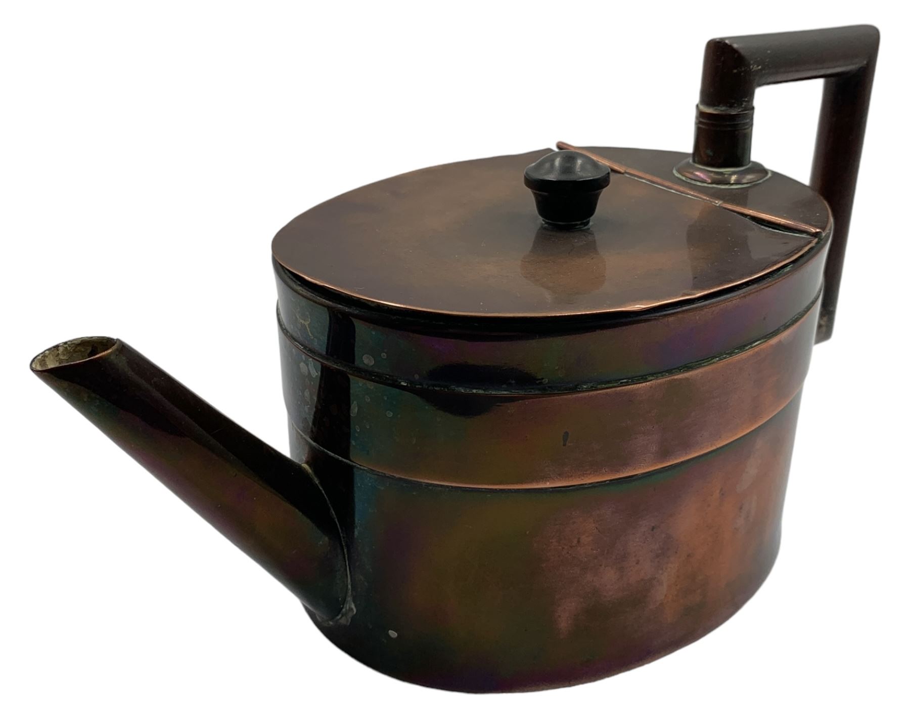 Christopher Dresser (1834-1904): Victorian copper teapot of oval cylincrical form with stylized spou - Image 2 of 4