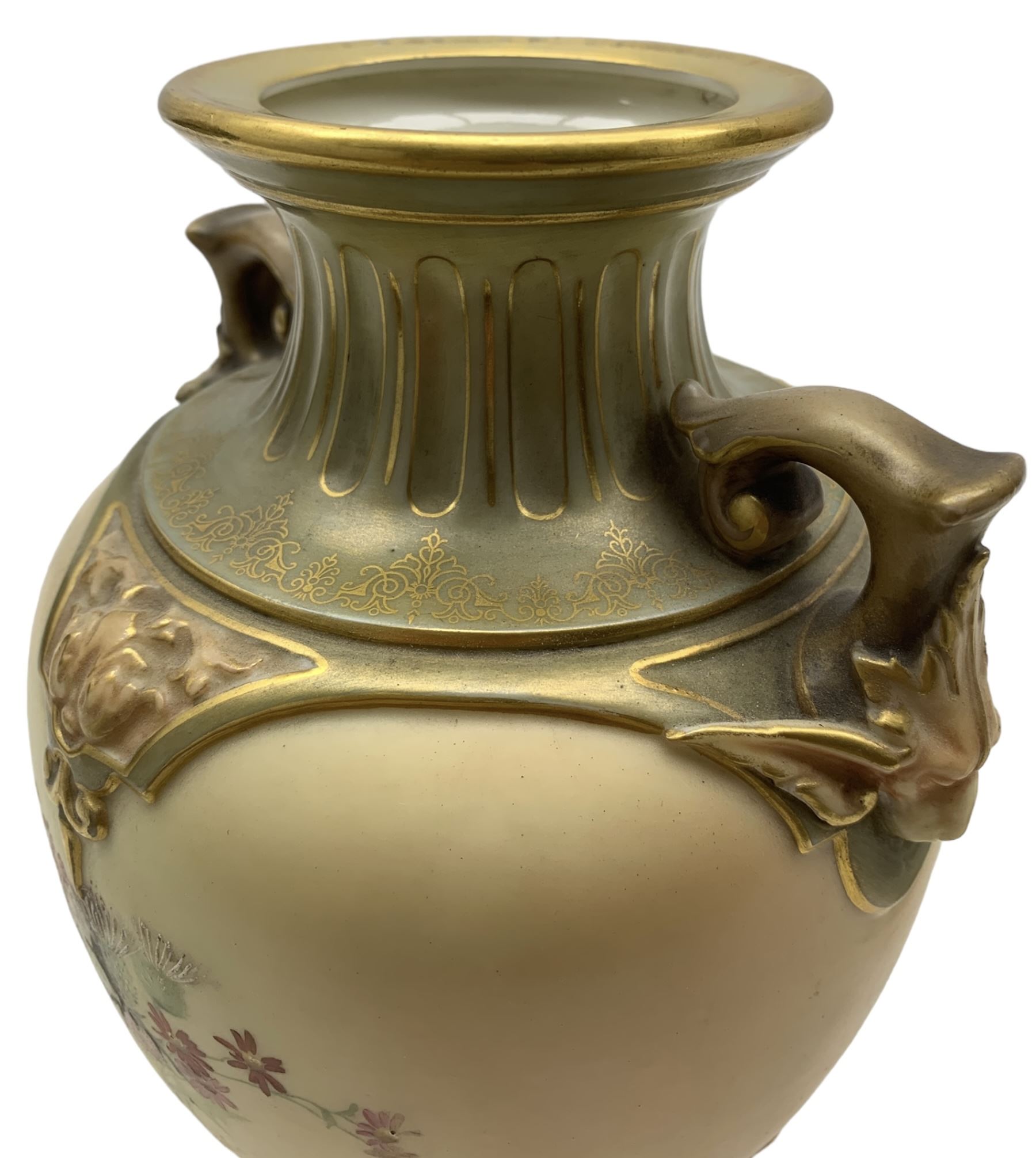 Royal Worcester blush ivory twin handled vase and cover - Image 3 of 4