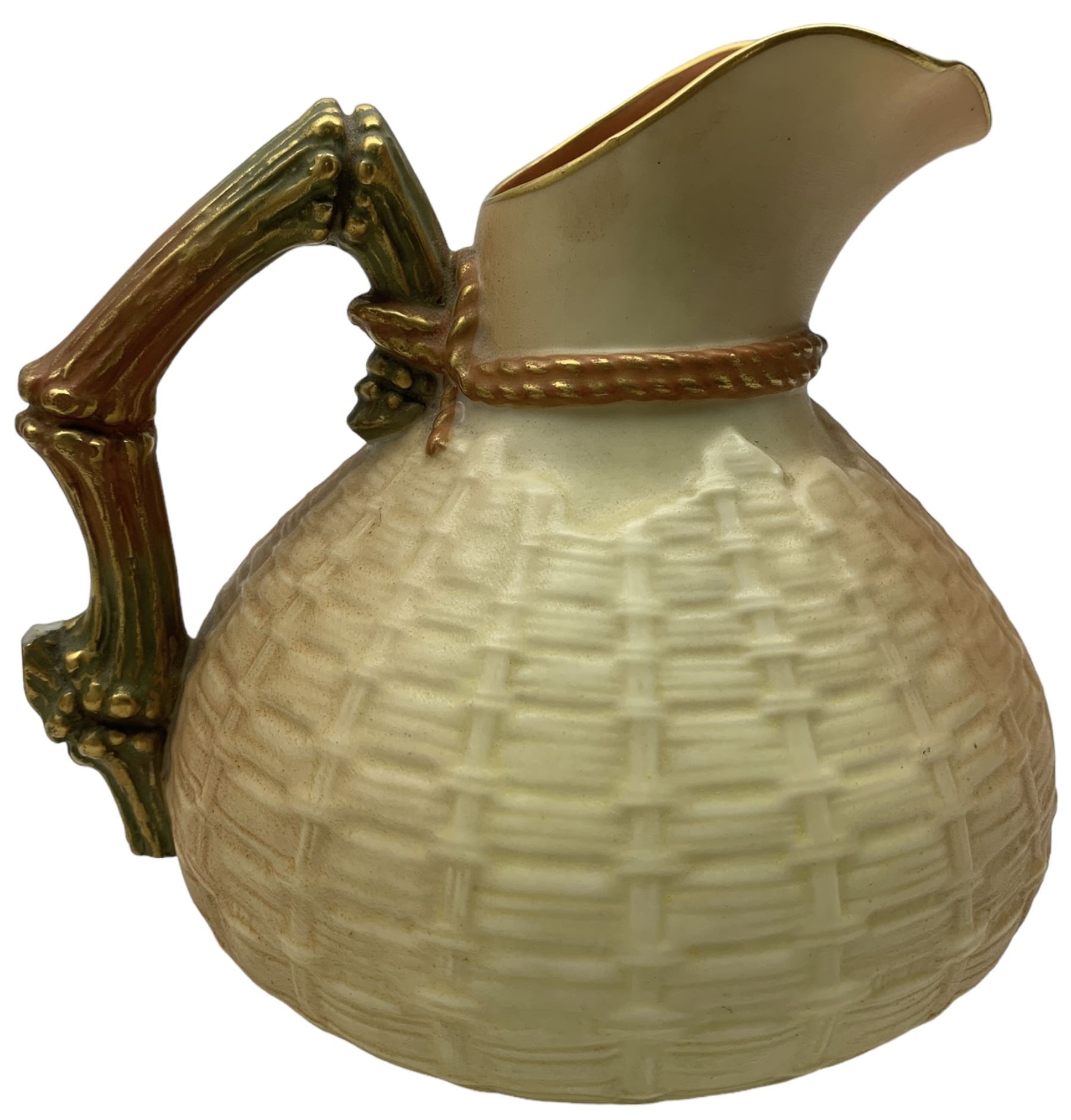 Royal Worcester blush ivory porcelain basket weave jug - Image 2 of 3