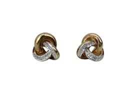 Pair 9ct gold and cubic zirconia knot earrings