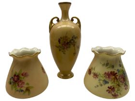 Pair of Royal Worcester blush ivory porcelain posy vases