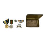 WWI Princess Mary gift tin containing WWI pair of War and Victory medals to 29313 Pte. R Burnell