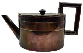 Christopher Dresser (1834-1904): Victorian copper teapot of oval cylincrical form with stylized spou