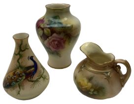 Royal Worcester vase hand painted with roses