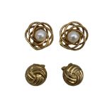 Pair of 9ct gold cultured pearl clip earrings and a pair of 9ct gold knot stud clip earrings (2)