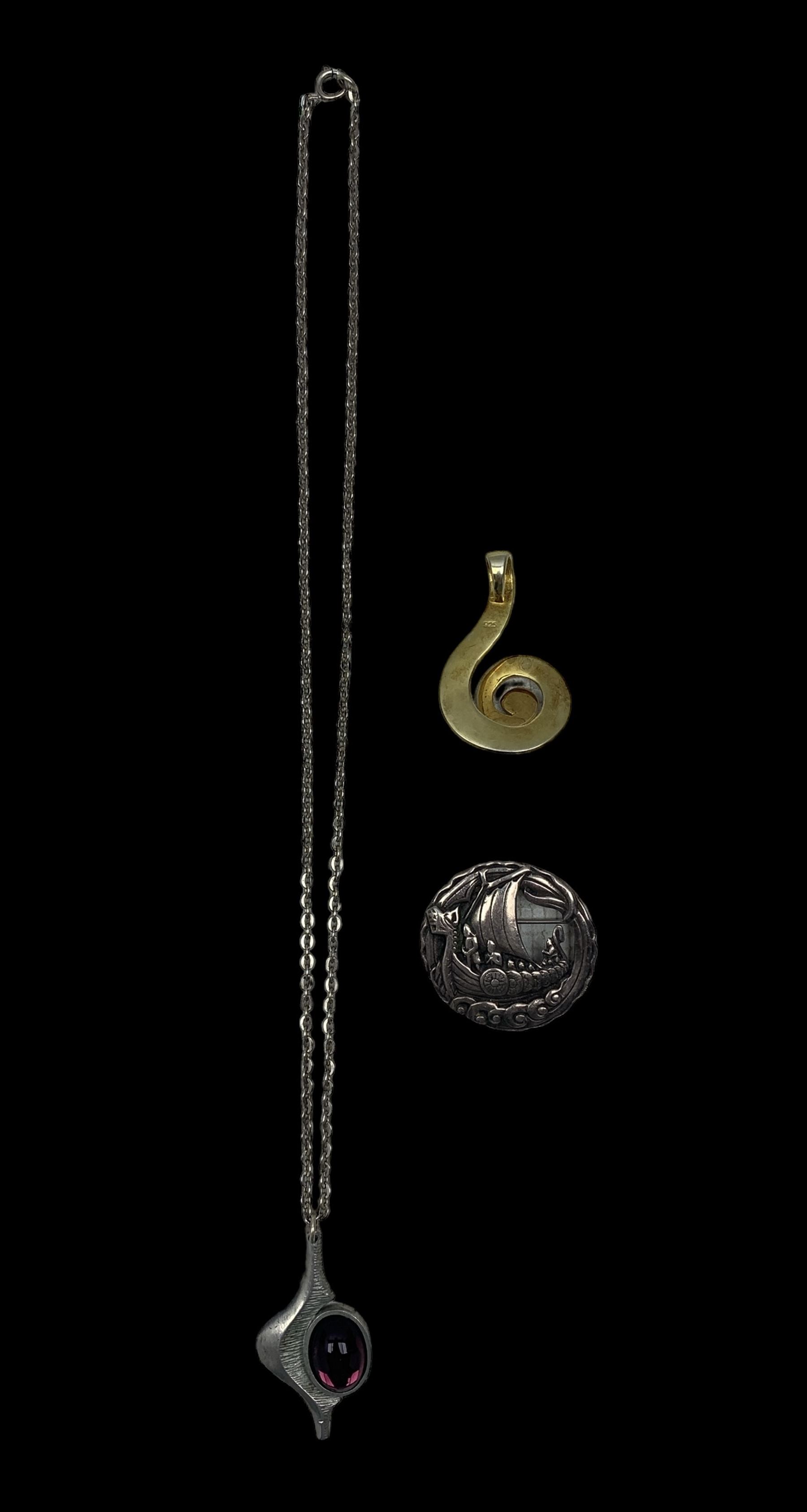 Jorgen Jensen pewter and garnet pendant necklace