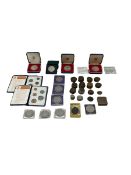 Coins including three Queen Elizabeth II 1977 silver proof crown coins all cased two with certificat