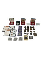 Coins including three Queen Elizabeth II 1977 silver proof crown coins all cased two with certificat