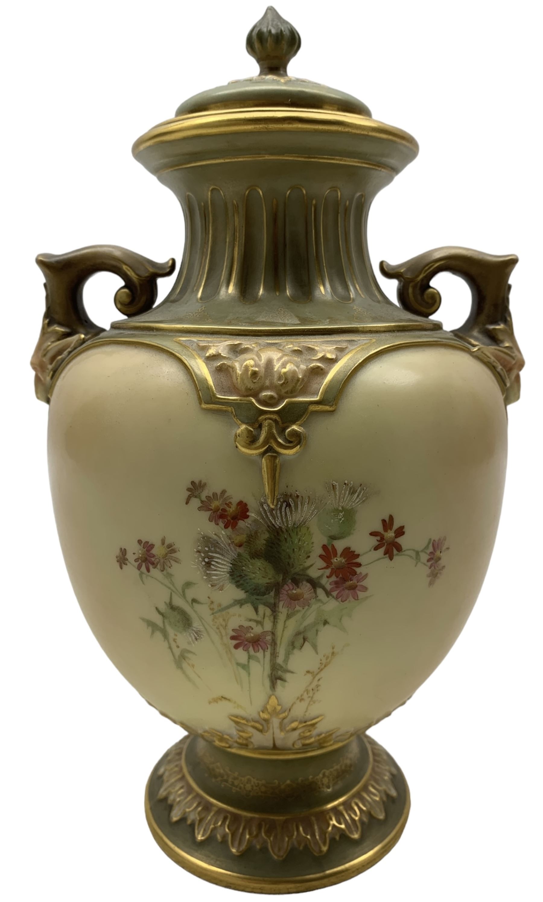 Royal Worcester blush ivory twin handled vase and cover - Image 2 of 4