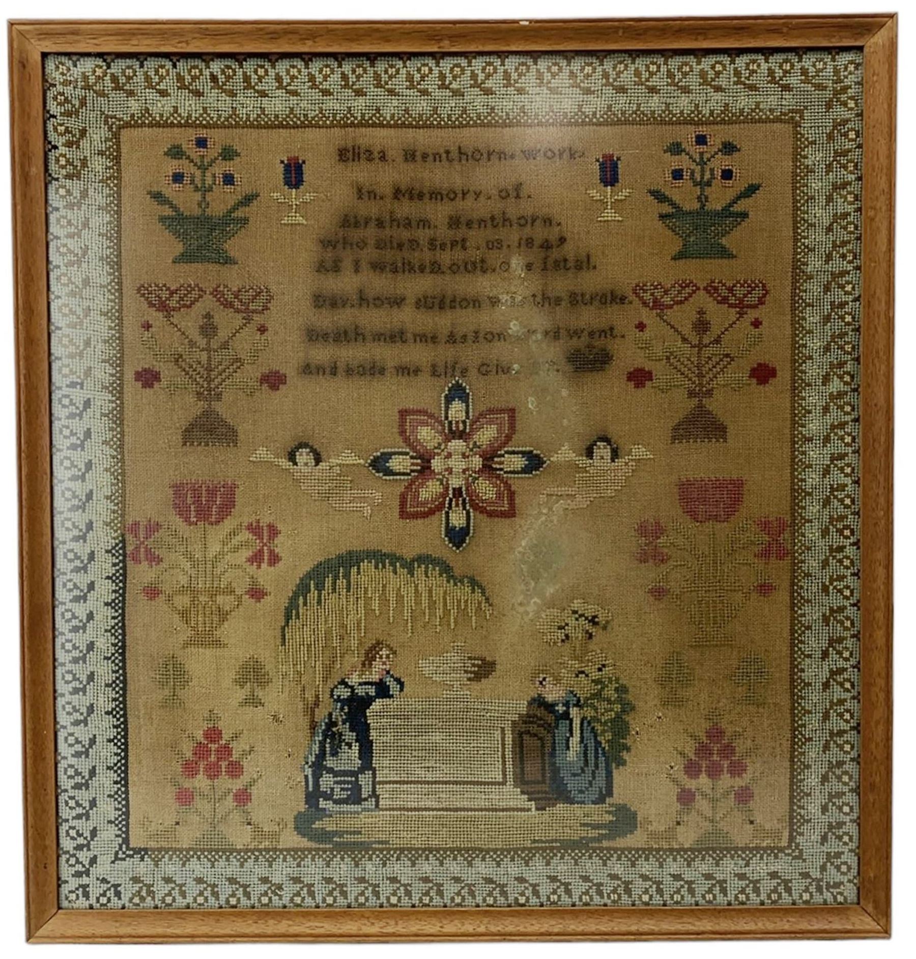 Victorian memorial wool work sampler