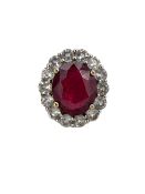 9ct gold glass filled ruby and cubic zirconia cluster ring