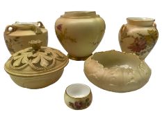 Collection of Royal Worcester blush ivory porcelain to include pot pourri vases (one lacking cover)