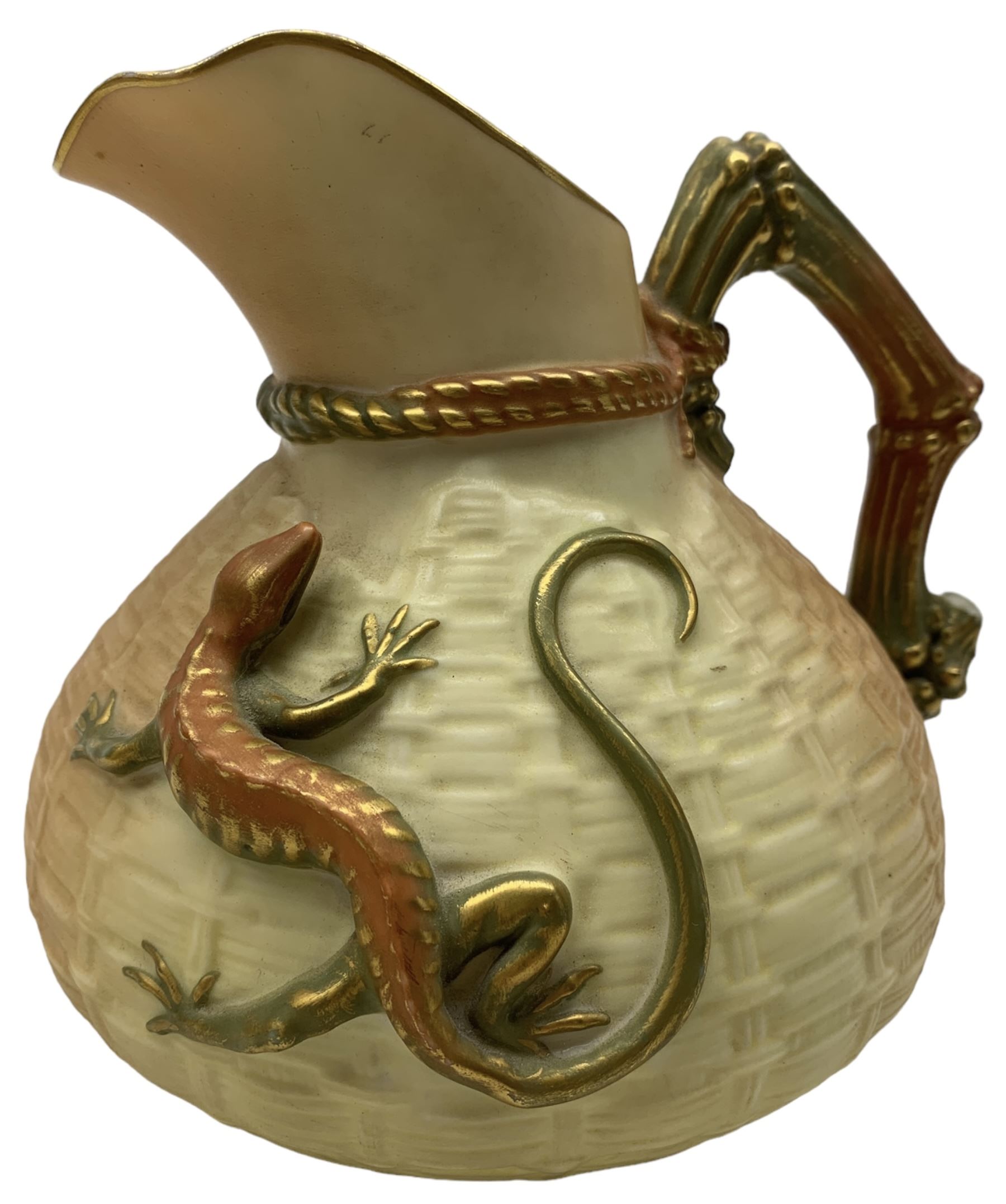Royal Worcester blush ivory porcelain basket weave jug