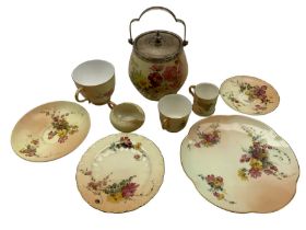 Collection of Royal Worcester blush ivory porcelain to include teacups and saucers
