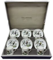 Royal Worcester set of six coffee cans and saucers decorated in the Fabulous Birds pattern