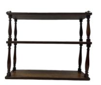 Early 19th century oak and stained beech three-tier hanging wall shelf
