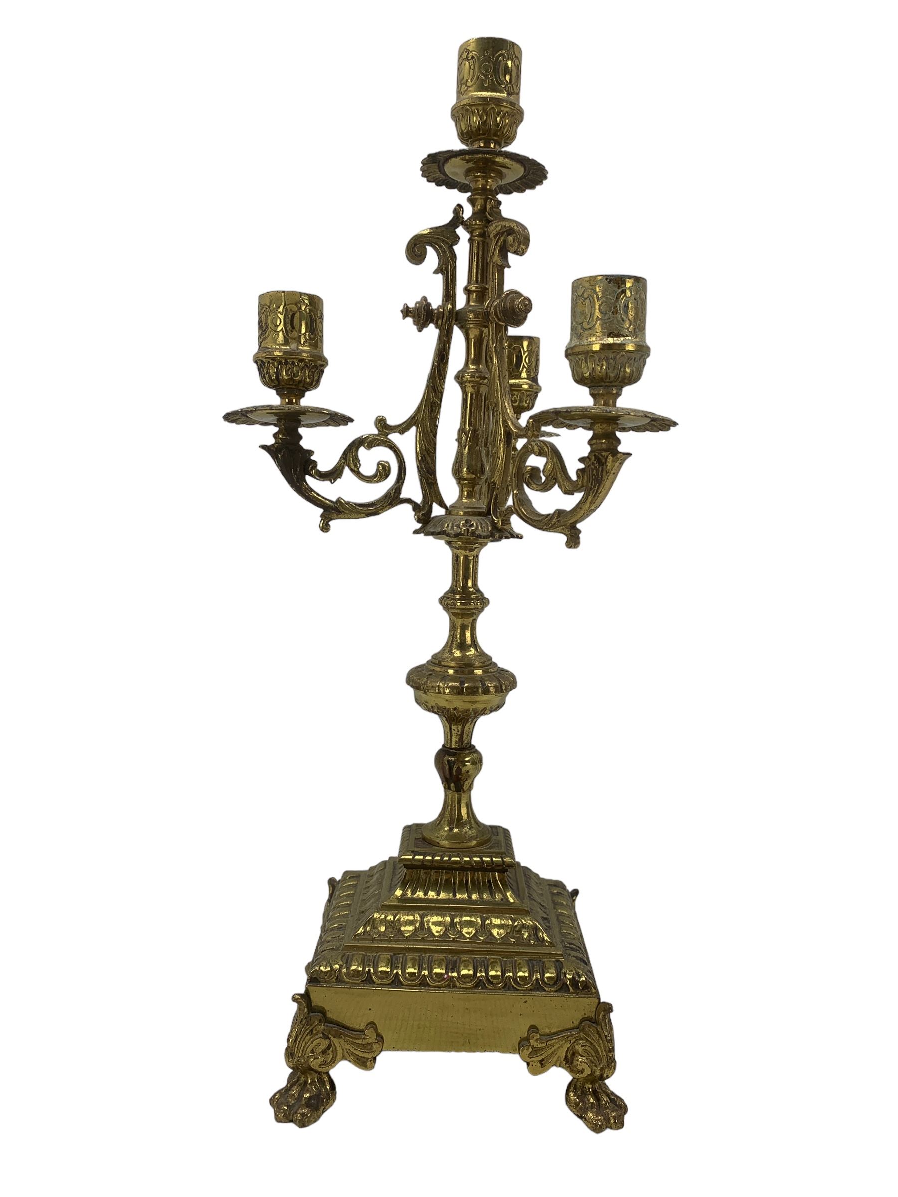 20th century gilt brass four branch candelabra - Image 3 of 3