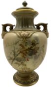 Royal Worcester blush ivory twin handled vase and cover